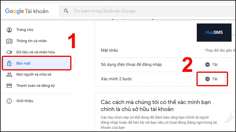Cách bật tính năng xác thực 2 yếu tố (2FA) trong Google