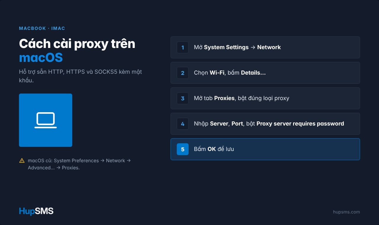 Cách cài đặt và sử dụng proxy trên MacOS/Macbook