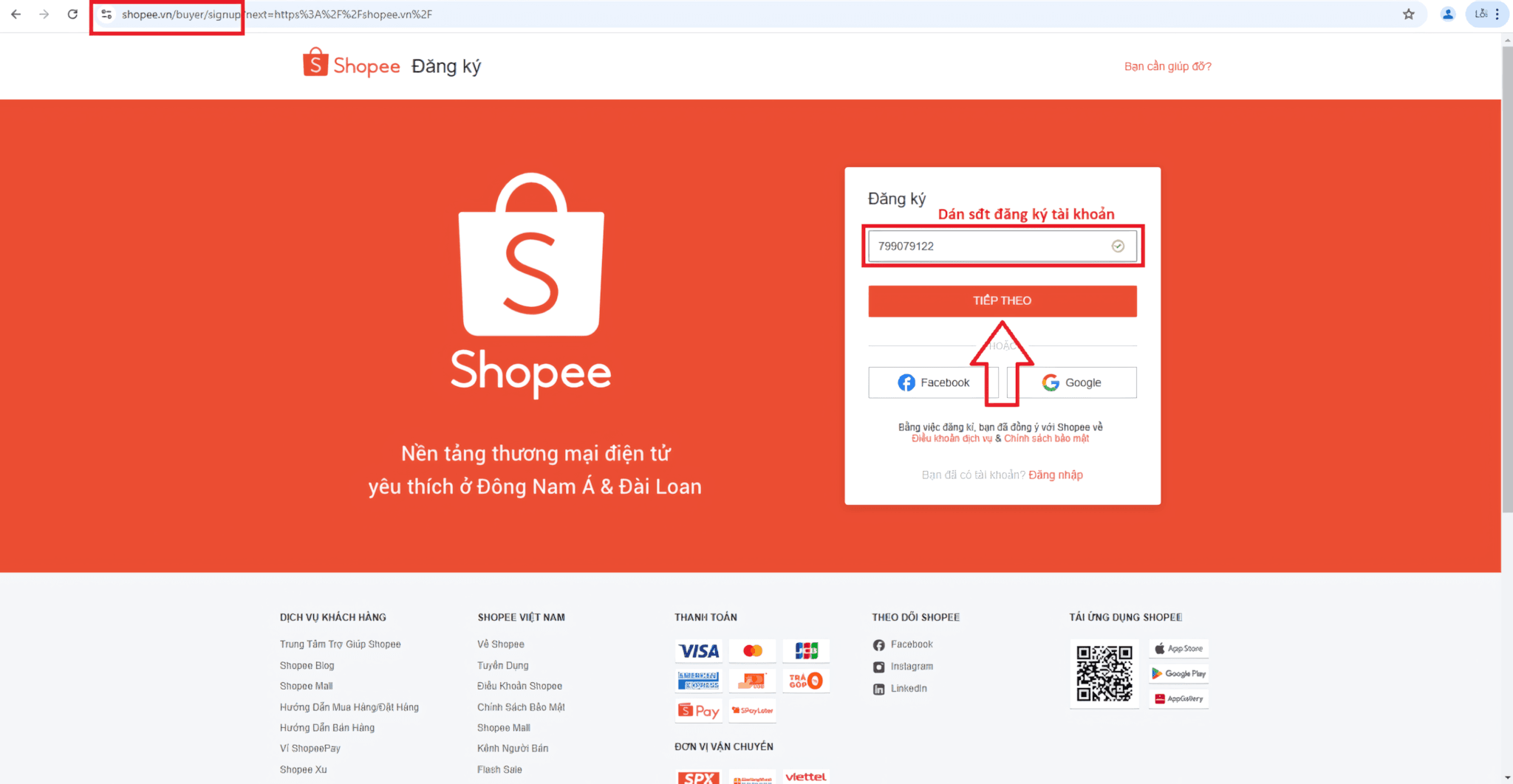 Hướng dẫn đăng ký tài khoản Shopee