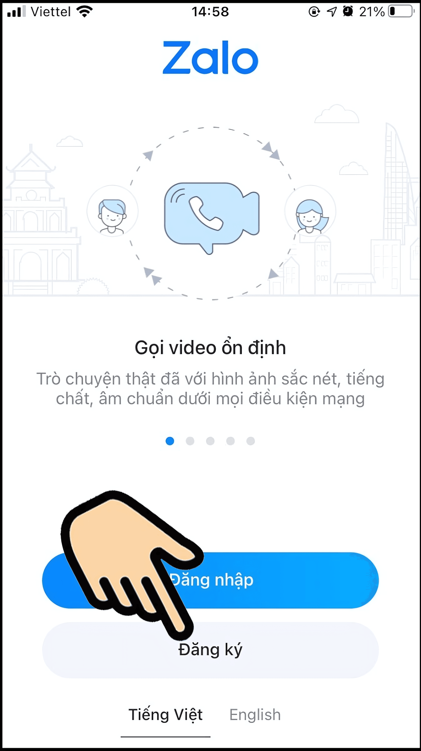 Vào ứng dụng Zalo và chọn chức năng "Đăng ký" để tạo tài khoản Zalo